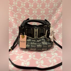 Juicy Couture Brown & Cream Logo Crossbody Satchel with Bow Charm